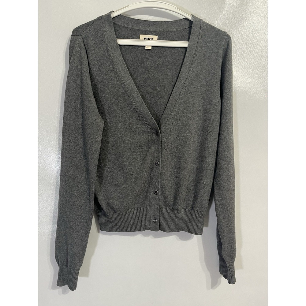 Pact Small Cardigan Sweater Womens Gray Organic Cotton Knit Button Front